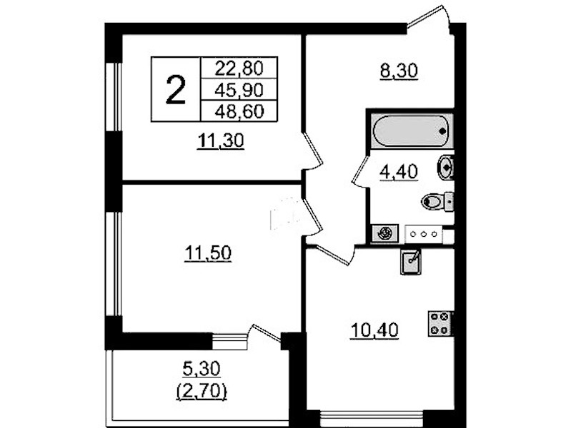 2-комнатная квартира 48.6 м², 8/9 эт., ЖК «А101 Лаголово»